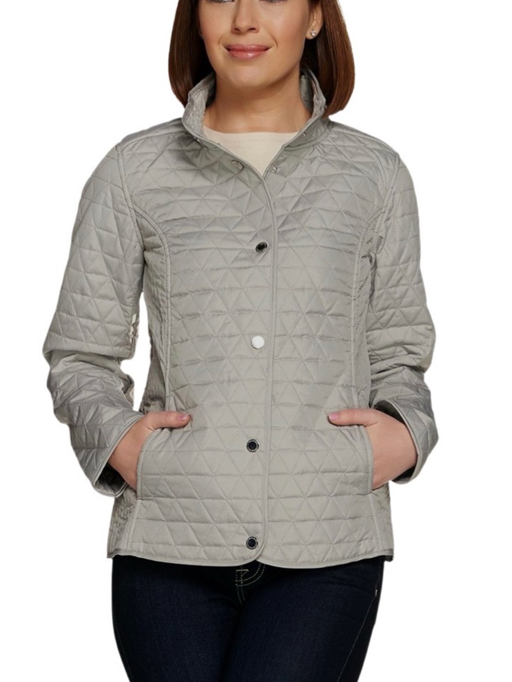 Isaac Mizrahi Quilted Fall Jacket Light Gray XXS Fleece Lined